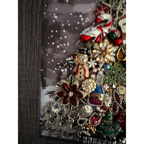 Vintage Jewelry Christmas Tree Framed Snowy Forest Picture 17" x 14" by Betty - Picture 8 of 11